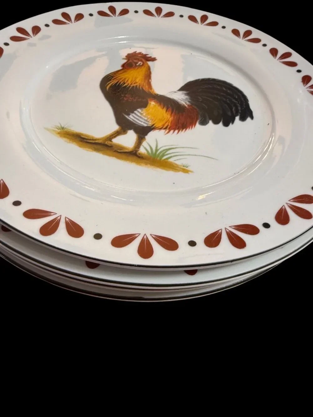 4 Vintage Todays Home Rooster-Ceramic Dinner Plates NOS Rustic Country Farmhouse